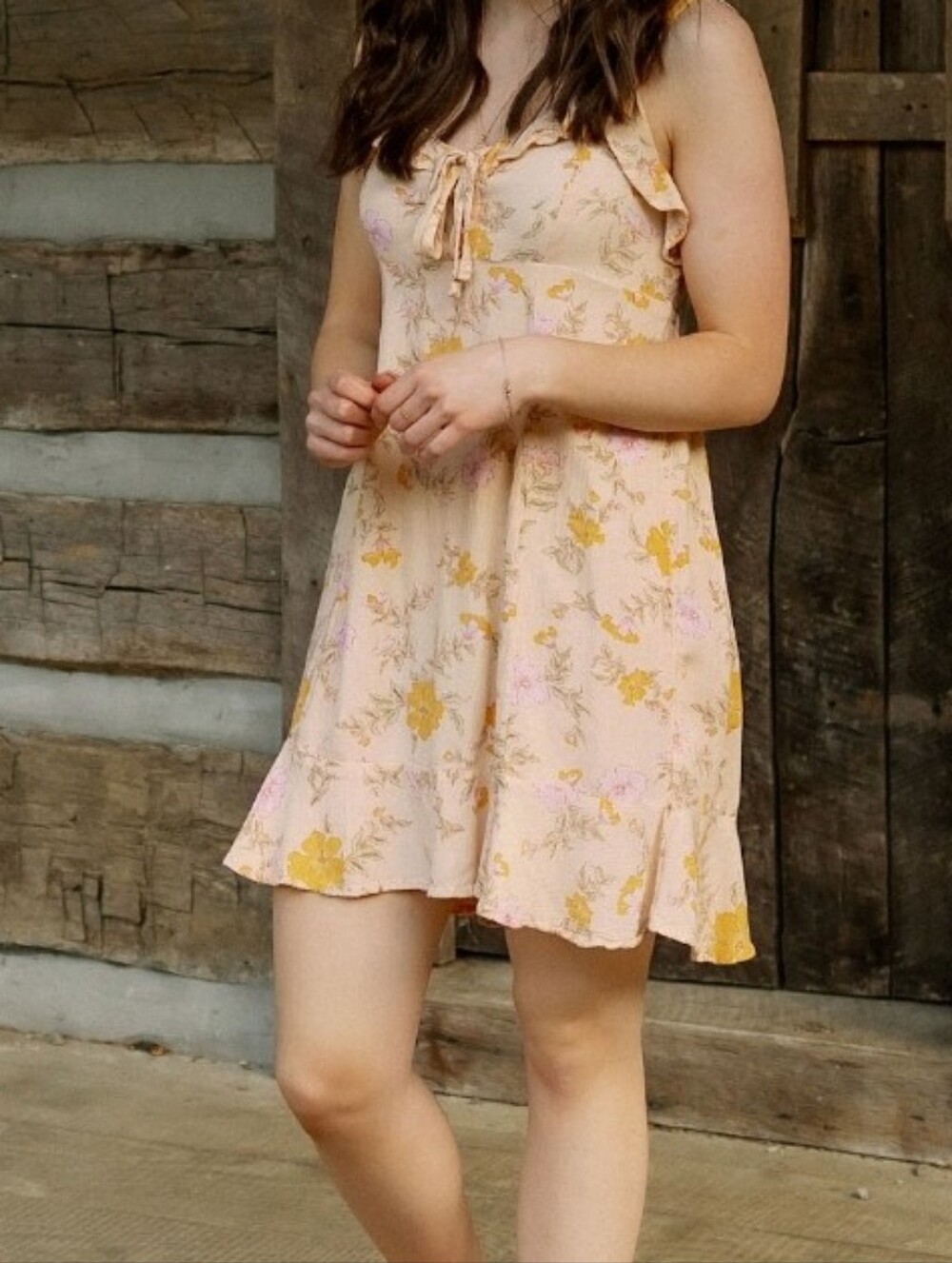 Peach Floral Ruffle Tie-Front Mini Sundress
